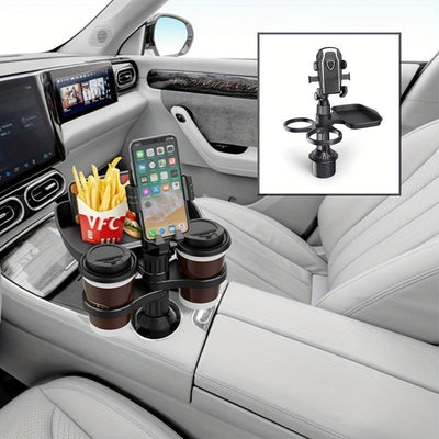 Universal 3in1 Car Cup Holder Tray Phone Mount Drink Food Table Tidy Organizer