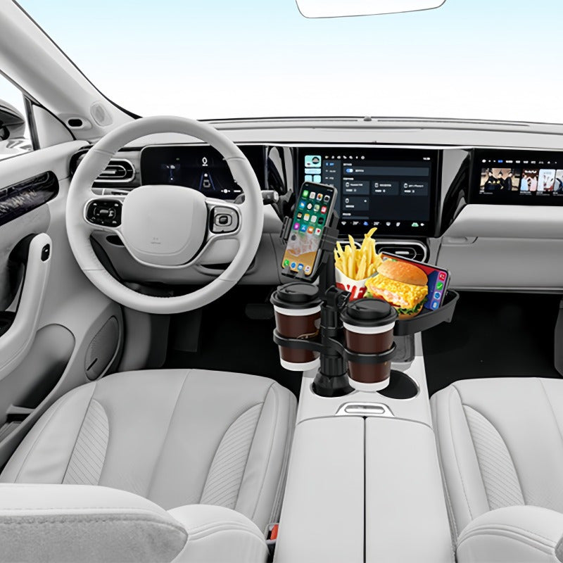 Universal 3in1 Car Cup Holder Tray Phone Mount Drink Food Table Tidy Organizer