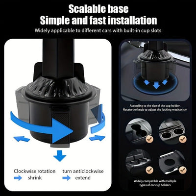 Universal 3in1 Car Cup Holder Tray Phone Mount Drink Food Table Tidy Organizer