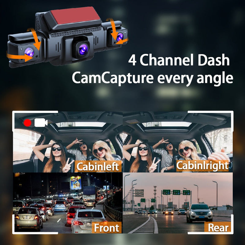 4-Channel 360° Panoramic 1080P HD Dash Cam Comes With 32GB TF Card