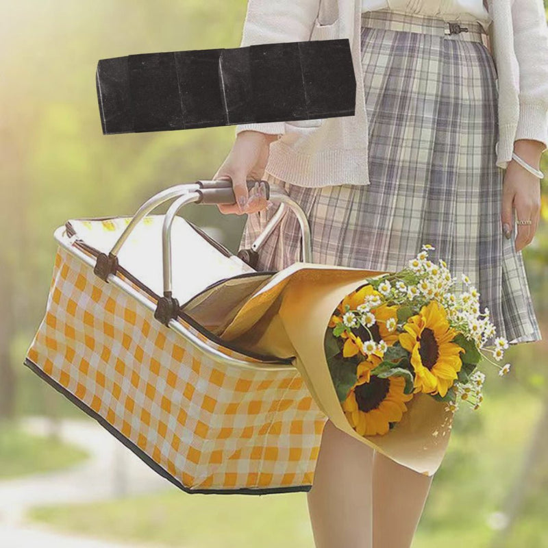 Collapsible Outdoor Camping Portable Insulated Picnic Basket Camping Picnic Ice Pack(Yellow Grid)