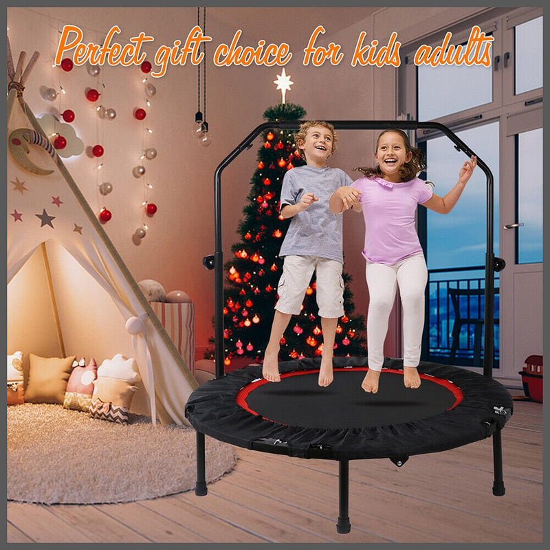 40" Mini Fitness Trampoline Gym Rebounder Handrail 4-Level Height Foam Handle