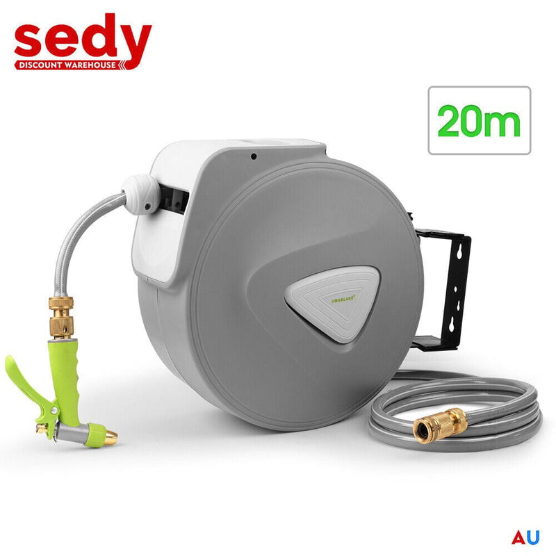 Garden Spray Gun Auto Rewind Wall Water Hose Mount Hose Reel 20M Retractable