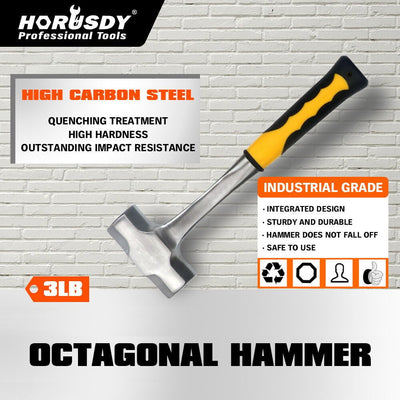 2LB+3LB Steel Hammer Double Octagonal Heavy Duty Solid Forged Rubber Grip Handle