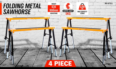 4Pc Mastercraft Sawhorse Metal Folding Non-slip Surface Saw Horse 120KG Capacity