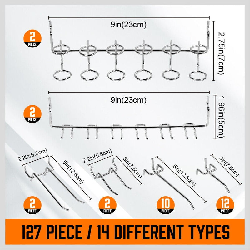 127Pc Pegboard Hooks Set Storage Baskets Organizer Hanger Inc. 4 Small Peg Board