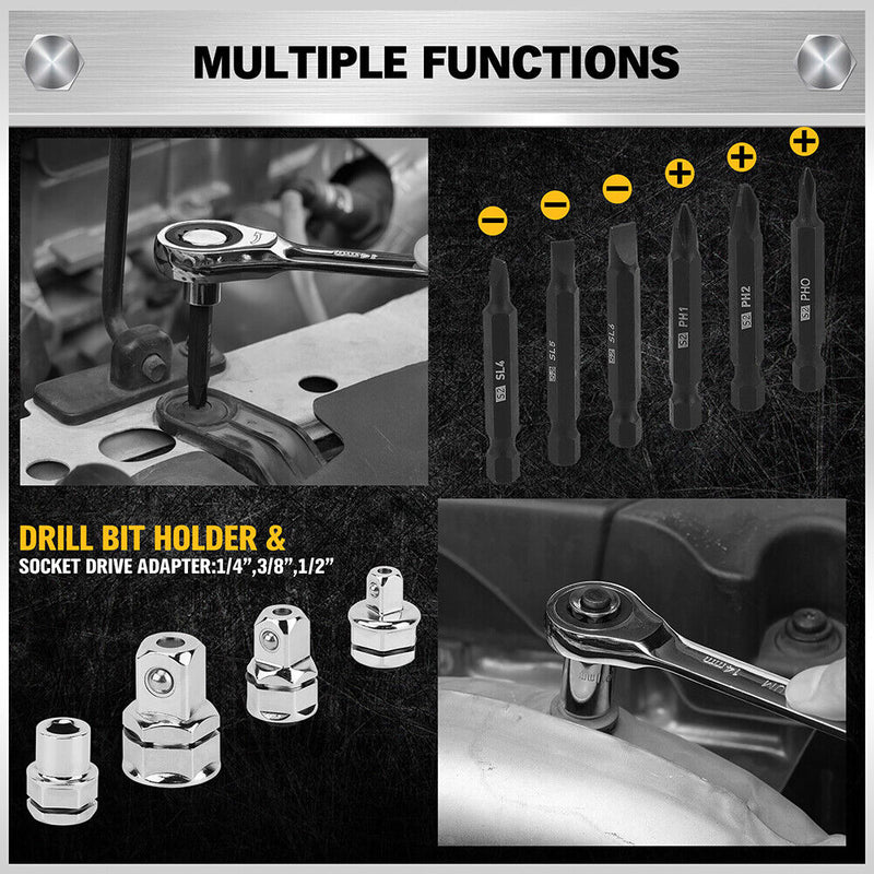 ELEAD 33Pcs Ratchet Wrench Set SAE Metric Wrench Phillips Slotted Bits Adapter