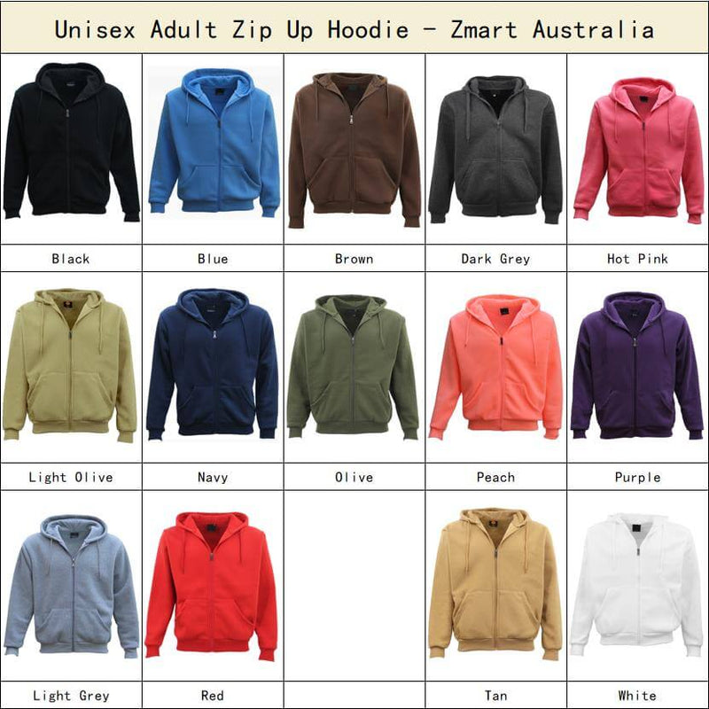 Adult Unisex Zip Plain Fleece Hoodie Hooded Jacket Mens Sweatshirt Jumper XS-8XL, White, M