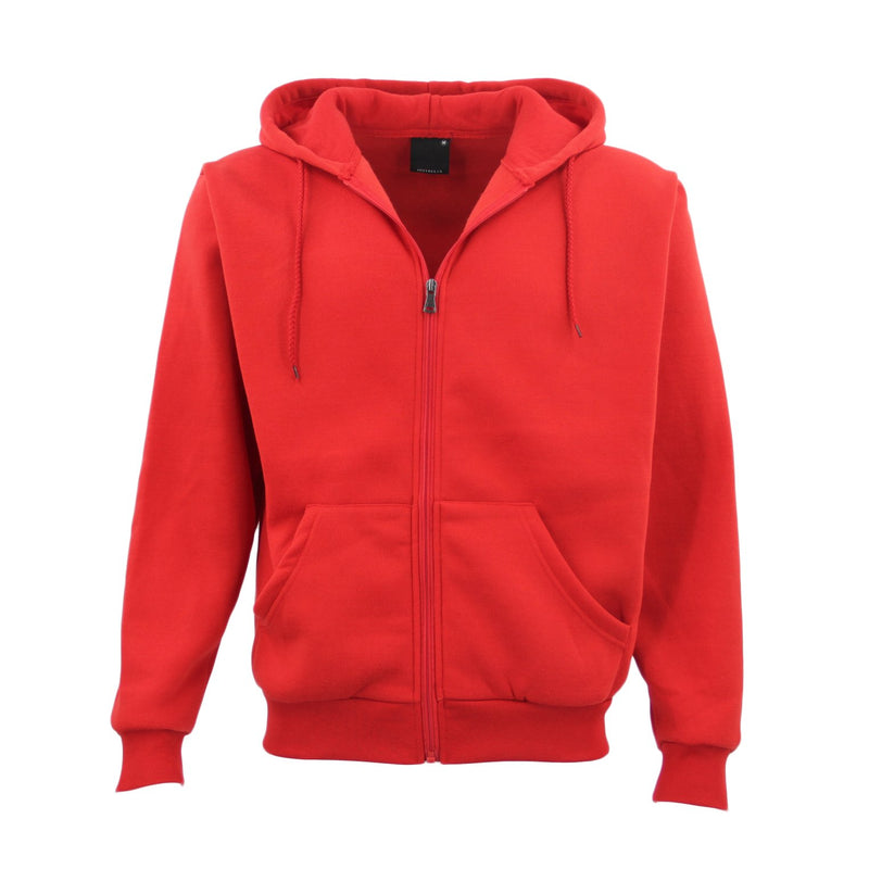 Adult Unisex Zip Plain Fleece Hoodie Hooded Jacket Mens Sweatshirt Jumper XS-8XL, Red, XL