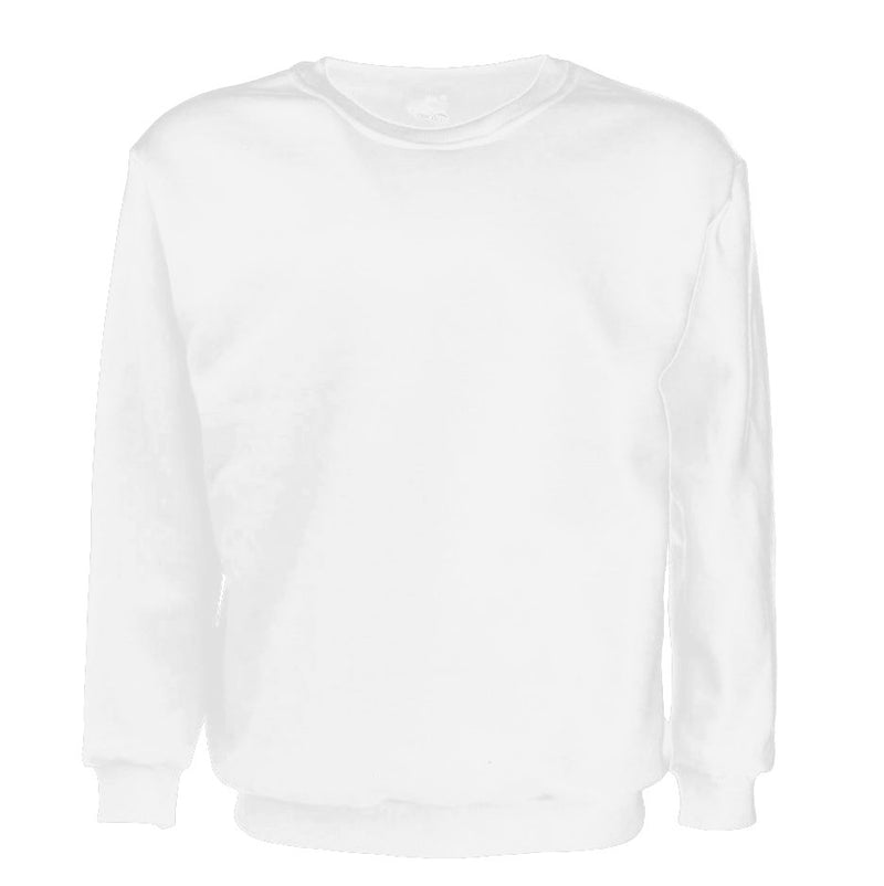 New Adult Unisex Plain Pullover Fleece Jumper Mens Long Sleeve Crew Neck Sweater, White, M