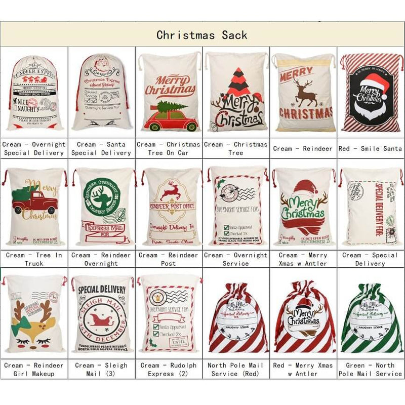 Large Christmas XMAS Hessian Santa Sack Stocking Bag Reindeer Children Gifts Bag, Cream - Elf Express