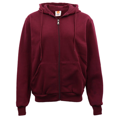 Adult Unisex Zip Plain Fleece Hoodie Hooded Jacket Mens Sweatshirt Jumper XS-8XL, Burgundy, XL