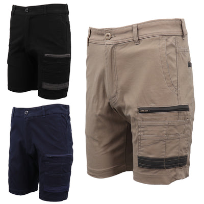 Mens Cargo Cotton Drill Work Shorts UPF 50+ 13 Pockets Tradies Workwear Trousers, Khaki, 34