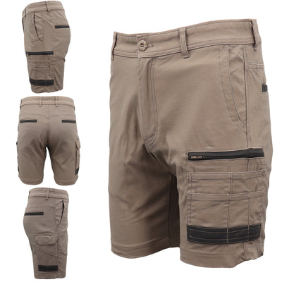 Mens Cargo Cotton Drill Work Shorts UPF 50+ 13 Pockets Tradies Workwear Trousers, Khaki, 34