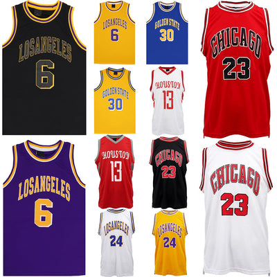 New Men's Basketball Jersey Sports T Shirt Tee Vest Tops Gym Chicago Los Angeles, Purple - Los Angeles 6, S