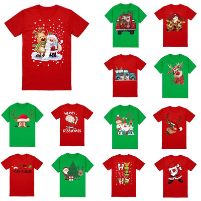 100% Cotton Christmas T-shirt Adult Unisex Tee Tops Funny Santa Party Custume, Reindeer Head (Red), 3XL