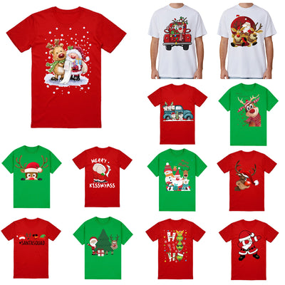 100% Cotton Christmas T-shirt Adult Unisex Tee Tops Funny Santa Party Custume, Reindeer (White), S