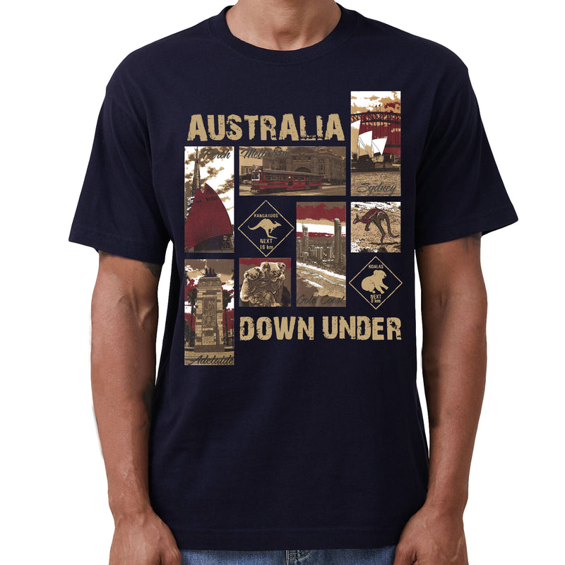 100% Cotton Australia Down Under Souvenir T-Shirt Unisex Adult Iconic Tee Top, Navy, XL