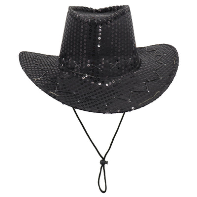 Sequin Cowboy Hat Glitter Cap Western Trilby Shiny Cowgirl Dress Up Party Wear, Black