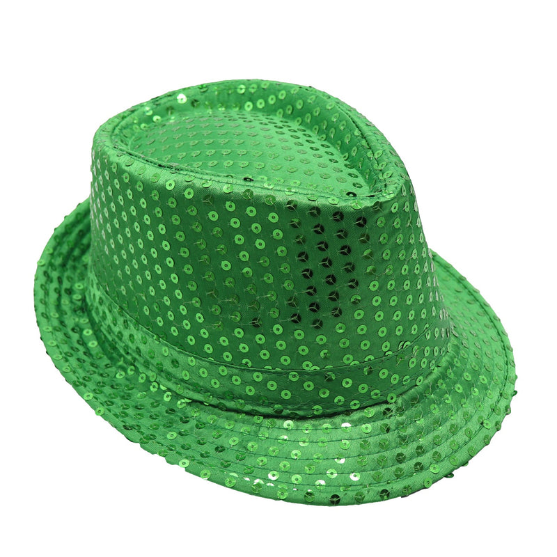 Adults Kids Unisex Sequin Fedora Hat Dance Cap Solid Jazz Party Glitter Costume, Green