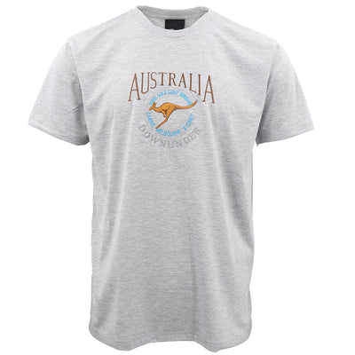 100% Cotton Unisex Embroidered Australian Kangaroo T Shirt Souvenir Top Tee Gift, Grey, XS