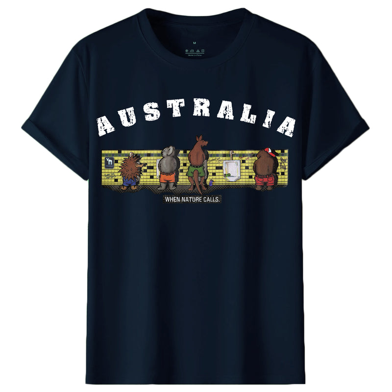 Adult 100% Cotton T Shirt Australia When Nature Calls Souvenir Tee Fun Tops Gift, Navy, M