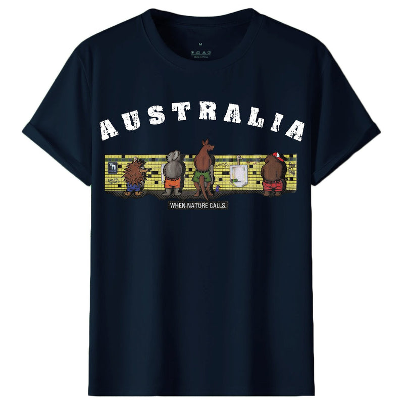 Adult 100% Cotton T Shirt Australia When Nature Calls Souvenir Tee Fun Tops Gift, Navy, 2XL