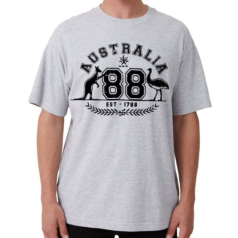 Adult Unisex 100% Cotton T Shirt Australia Kangaroo Emu Aussie Souvenir Tee Tops, Grey, L