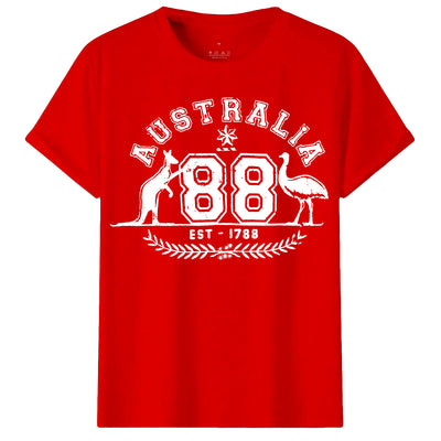 Adult Unisex 100% Cotton T Shirt Australia Kangaroo Emu Aussie Souvenir Tee Tops, Red, XL