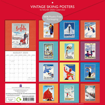 Vintage Skiing Posters 2025 Square Wall Calendar Arts 16 Months Premium Planner