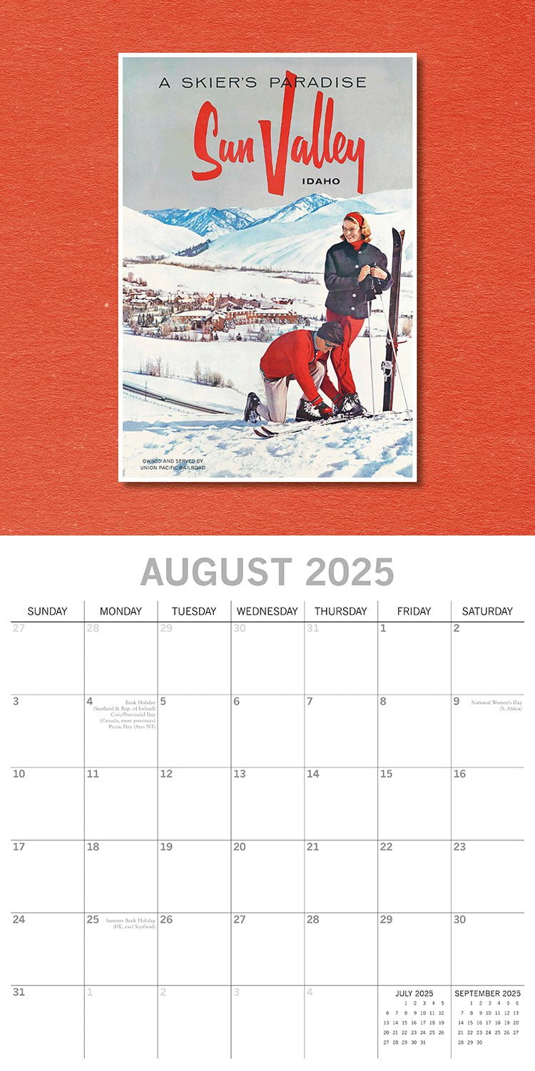 Vintage Skiing Posters 2025 Square Wall Calendar Arts 16 Months Premium Planner