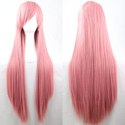 New 80cm Straight Sleek Long Full Hair Wigs w Side Bangs Cosplay Costume Womens, Dusty Pink