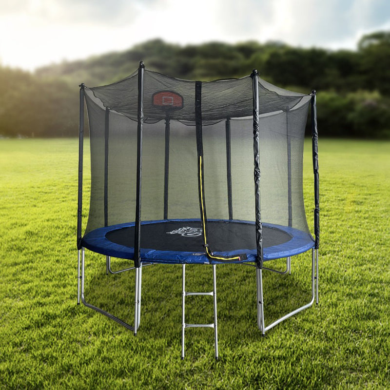 POP MASTER 10FT Flat Trampoline Basketball Hoop Ladder PE Sunshade Cover