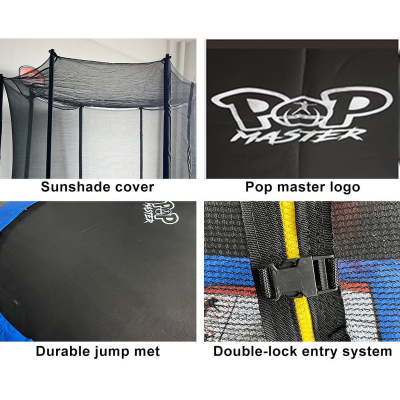 POP MASTER 10FT Flat Trampoline Basketball Hoop Ladder PE Sunshade Cover