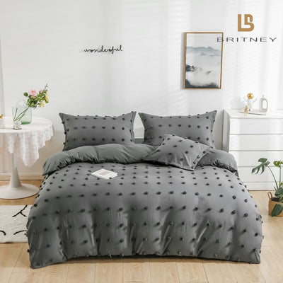 Tufted Dot Jacquard Super King Size Grey Duvet Quilt Cover Set