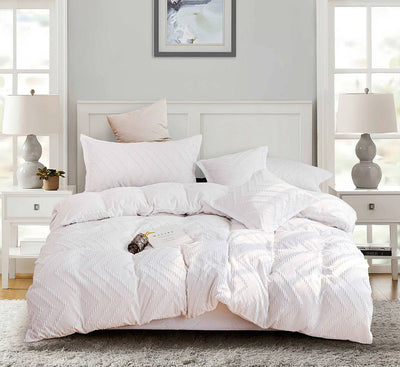 Tufted Boho Wave Jacquard Super King Size White Duvet Quilt Cover Set