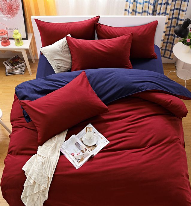 1000TC Reversible Queen Size Blue and Red Duvet Quilt Cover Set