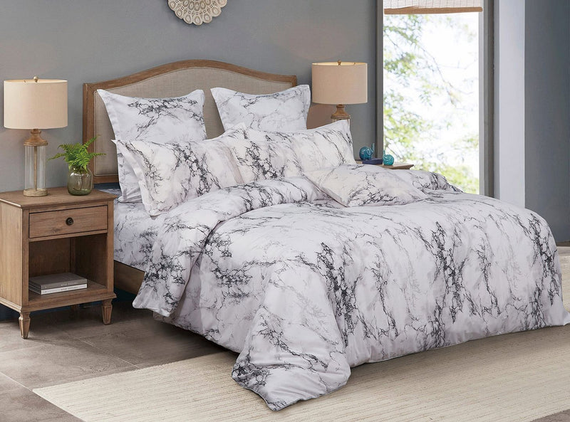 White Marble King Size Duvet Quilt Cover Set