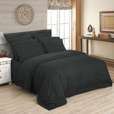 1000TC Ultra Soft Striped King Size Charcoal Duvet Quilt Cover Set