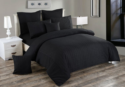 Seersucker Super King Size Black Duvet Quilt Cover Set