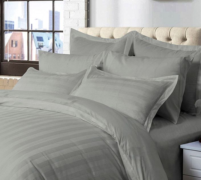 1000TC Ultra Soft Striped Queen Size Grey Duvet Quilt Cover Set