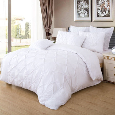 Diamond Pintuck Double Size White Duvet Quilt Cover Set