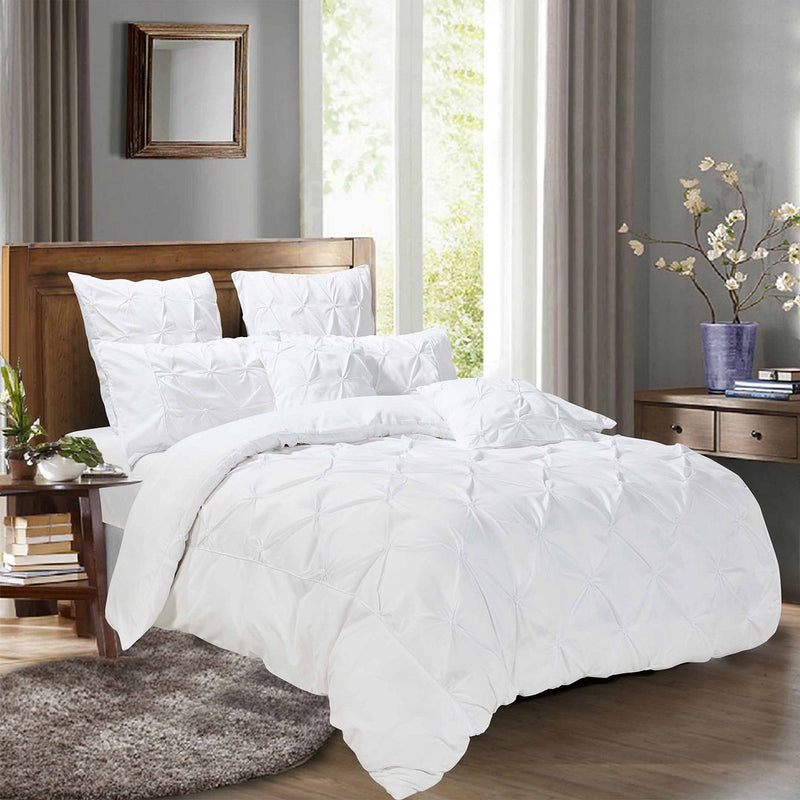 Diamond Pintuck Double Size White Duvet Quilt Cover Set