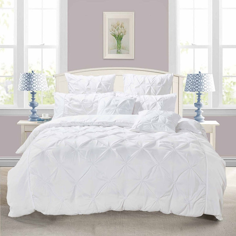 Diamond Pintuck Double Size White Duvet Quilt Cover Set