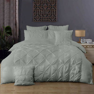 Diamond Pintuck King Size Grey Duvet Quilt Cover Set