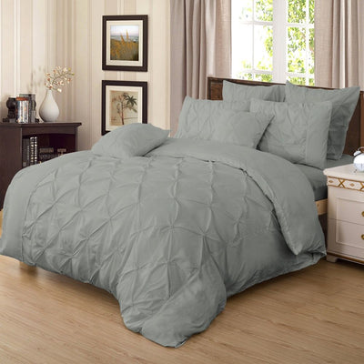 Diamond Pintuck King Size Grey Duvet Quilt Cover Set