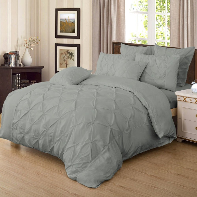 Diamond Pintuck Super King Size Grey Duvet Quilt Cover Set