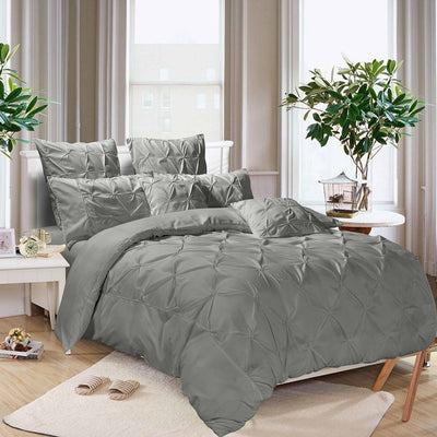 Diamond Pintuck Super King Size Grey Duvet Quilt Cover Set