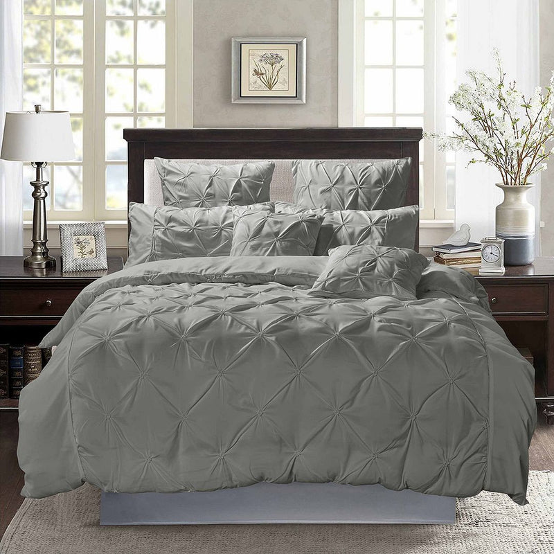 Diamond Pintuck Super King Size Grey Duvet Quilt Cover Set