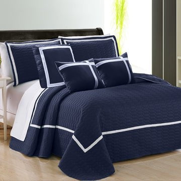 6 piece two tone embossed comforter set queen navy